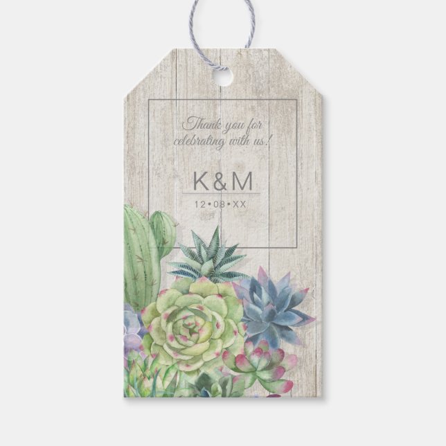 Étiquettes-cadeau Succulentes et mariage en bois rustique ID515 (Devant)