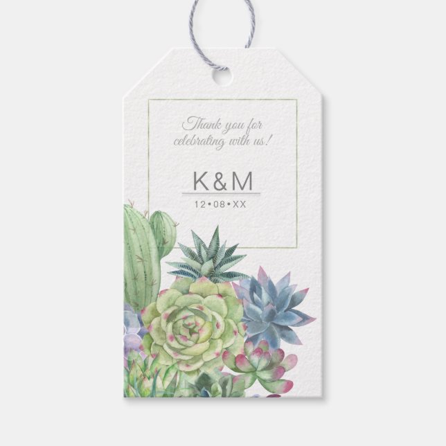 Étiquettes-cadeau Succulents et Mariage étincelant vert ID515 (Devant)