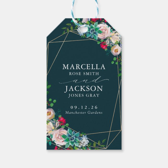 Étiquettes-cadeau Succulents et Mariage Gold Chic (Devant)