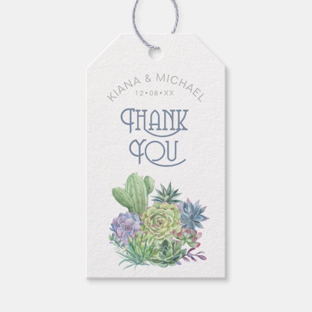 Étiquettes-cadeau Succulents et Merci étincelant ID515 bleu (Devant)