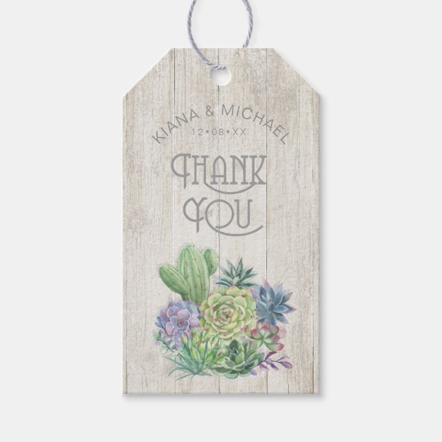 Étiquettes-cadeau Succulents et Merci rustique en bois ID515 (Devant)