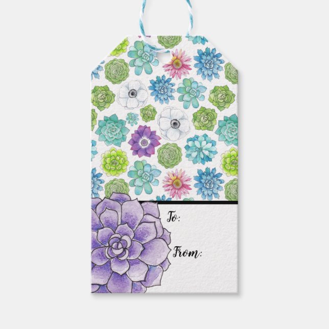 Étiquettes-cadeau Succulents - multicolores - 2 faces - personnalisa (Devant)