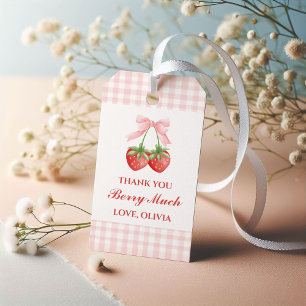 Étiquettes-cadeau Sucré à la baie d'anniversaire Ruban rose à carrea