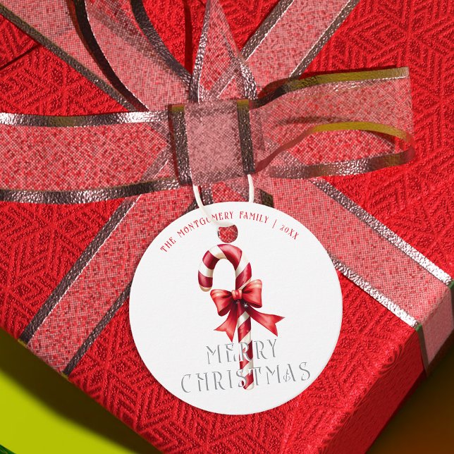Étiquettes Cadeau Sucre de canne classique avec ruban rouge Noël (Créateur téléchargé)