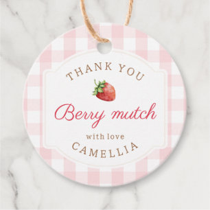 Étiquettes Cadeau Sucré fraise rose En vichy Merci