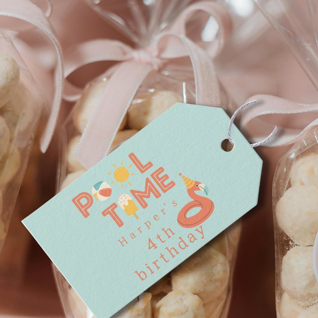 Étiquettes-cadeau summer flamingo popsicle kids birthday pool party (pool time birthday pool party flamingo beach ball sun popsicle party favor gift tag)