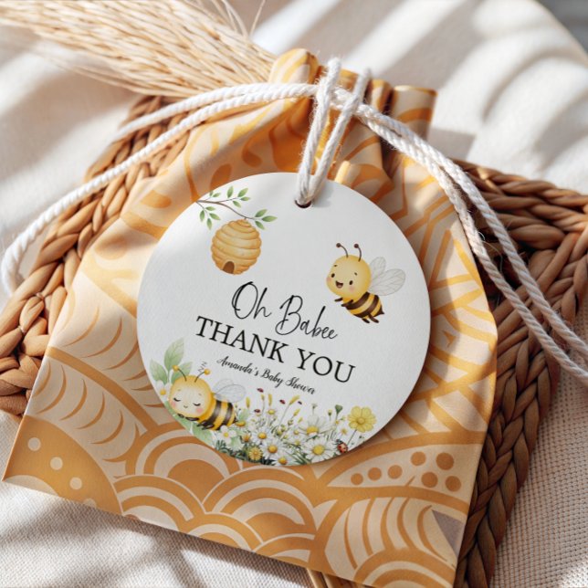 Étiquettes Cadeau Summer Floral Daisy Oh Babee Honey Bee Baby Shower (Créateur téléchargé)