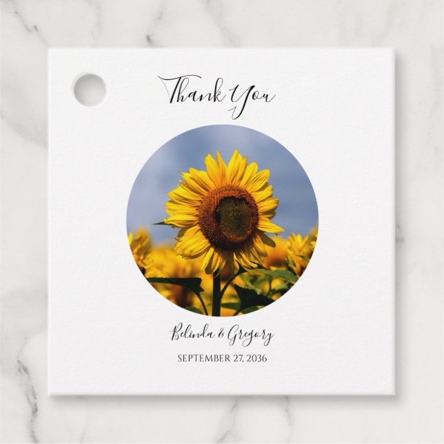 Étiquettes Cadeau Sunflower Blue Sky Rustic Mariage Cadeau (Devant)