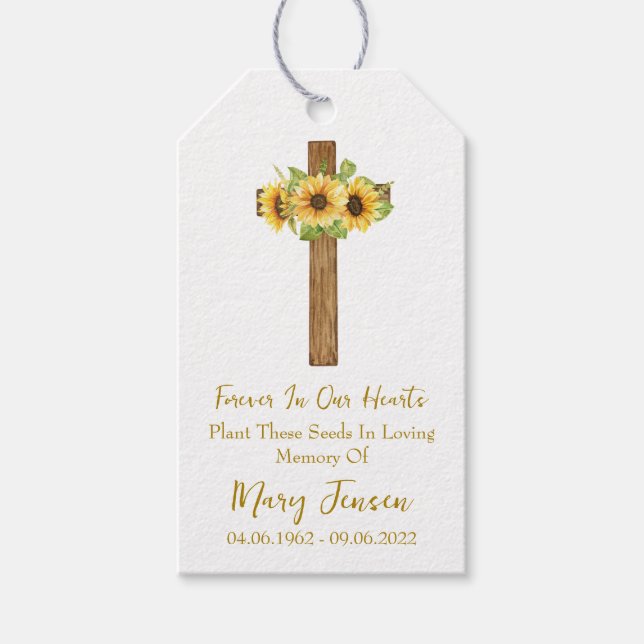 Étiquettes-cadeau Sunflower Cross Memorial Funeral Seed Packet  (Devant)