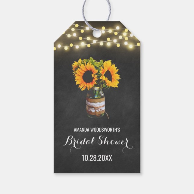 Étiquettes-cadeau Sunflower Mason Jar Chalkboard Fête des mariées (Devant)