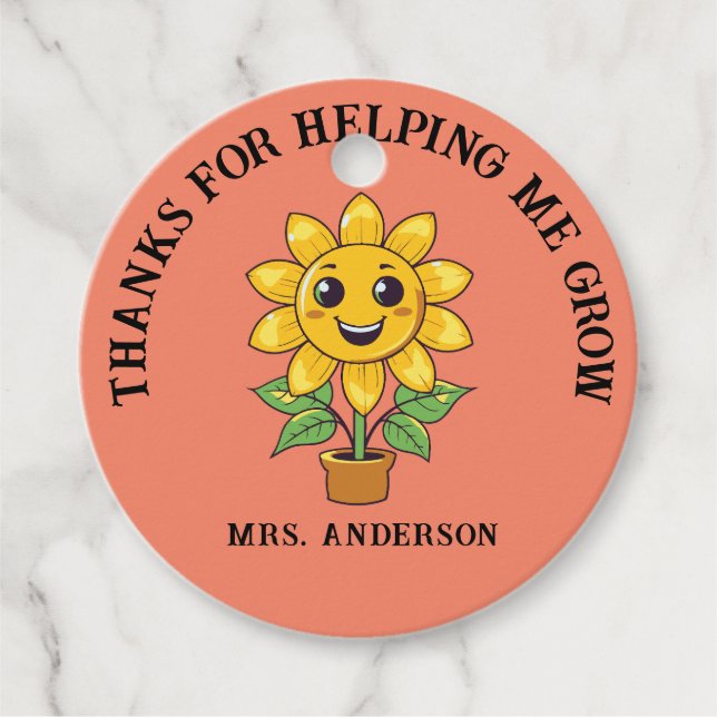 Étiquettes Cadeau Sunflower merci de m'aider à devenir professeur (Devant)