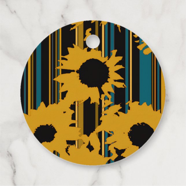 Étiquettes Cadeau Sunflower Teal Blue Gold Modern Wedding Thank You (Dos)