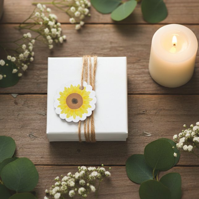 Étiquettes Cadeau Sunflower Watercolor Floral Wedding (Créateur téléchargé)