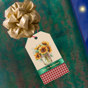 Étiquettes-cadeau Sunny Sunflower Country En vichy rouge Personnalis