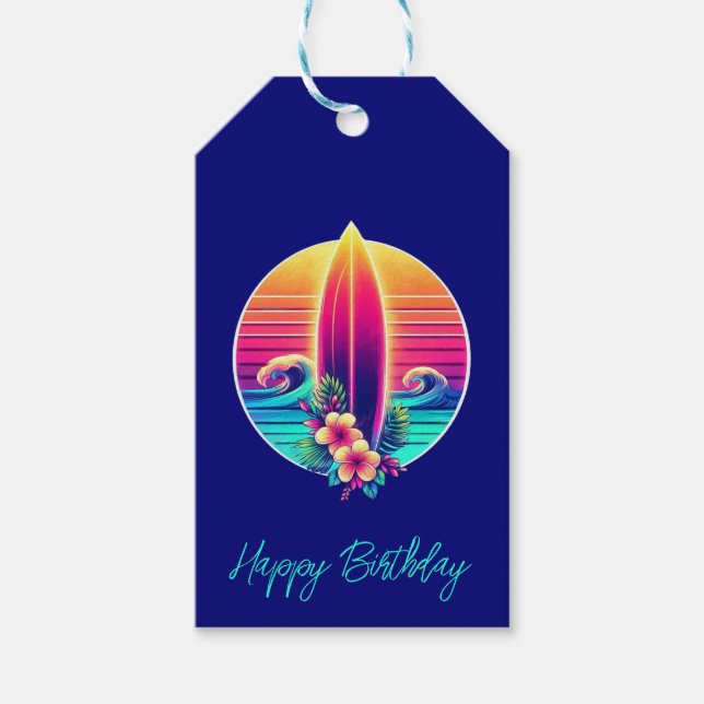 Étiquettes-cadeau Sunset Surfboard Paradise - (Devant)