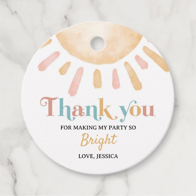 Étiquettes Cadeau Sunshine Boho Soleil Anniversaire Merci (Devant)