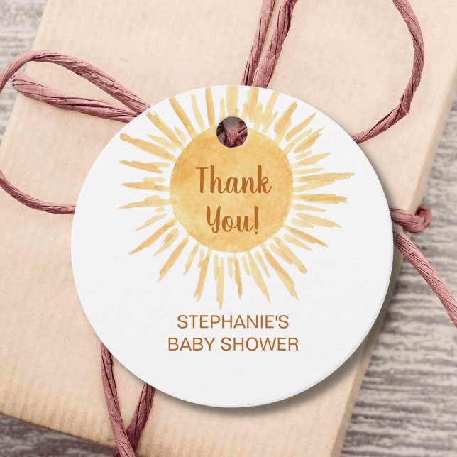 Étiquettes Cadeau Sunshine Genre Neutre Baby shower Merci (Créateur téléchargé)