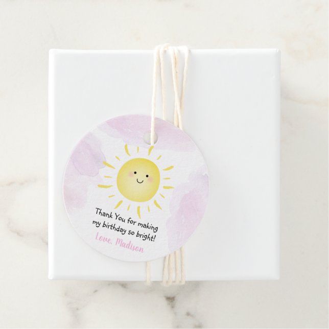 Étiquettes Cadeau Sunshine Nuages Rose Girl Anniversaire (En situation)