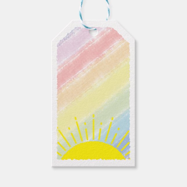 Étiquettes-cadeau Sunshine Watercolor Baby shower Pastel Rainbow (Devant)