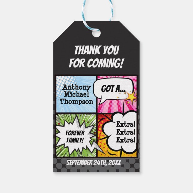 Étiquettes-cadeau Super Héros Comic Book Adoption, Parti Favoriser (Dos)