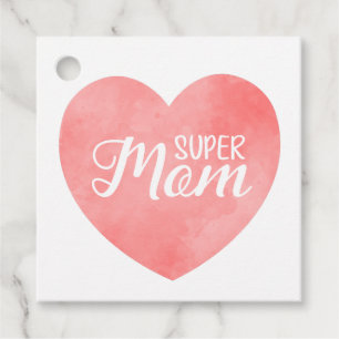 Étiquettes Cadeau Super Maman texte, la conception du coeur rose jou