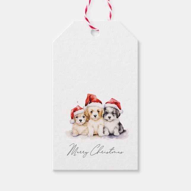 Étiquettes-cadeau Super mignon chiots de Noël (Devant)