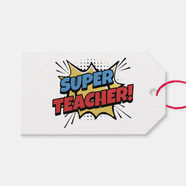Étiquettes-cadeau Super Professeur Style Bande Dessinée (Devant (Horizontal))