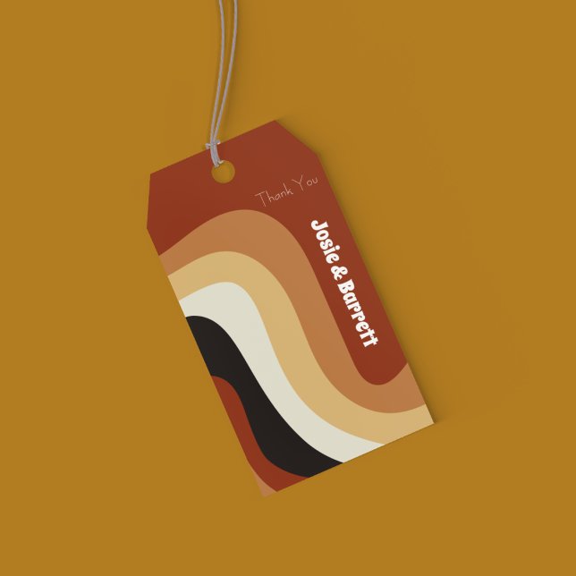 Étiquettes-cadeau Super rétro les années 70 Wavy Orange Brown Funky  (Créateur téléchargé)