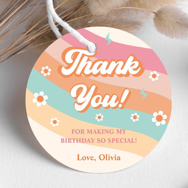 Étiquettes Cadeau Super Retro Rainbow Merci fête d'anniversaire (Créateur téléchargé)
