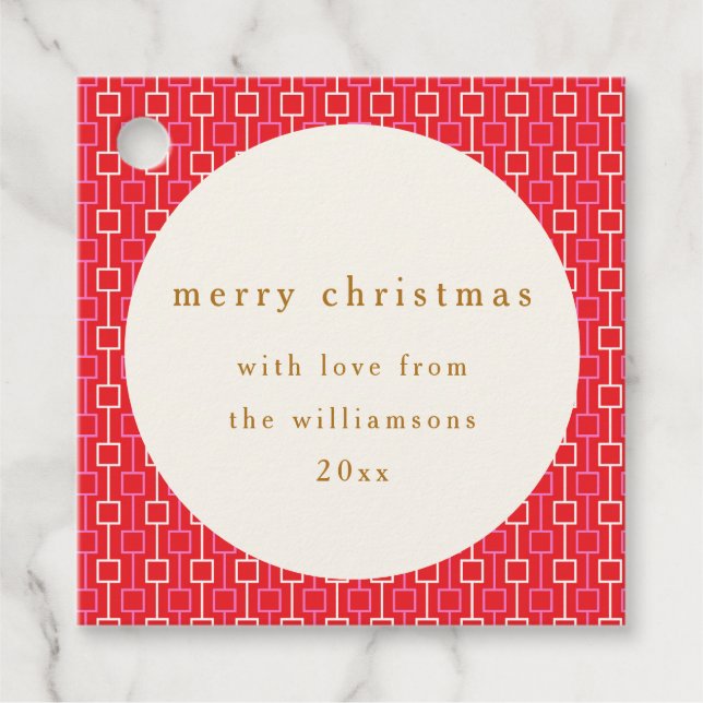 Étiquettes Cadeau Super rouge rose rétro mignon Nom personnalisé Noë (Devant)