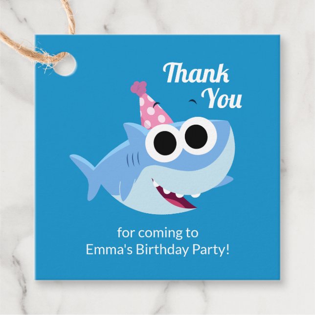Étiquettes Cadeau Super simple | Finny Shark Confetti Anniversaire (Devant)