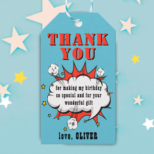 Étiquettes-cadeau Superhero Comic Discours Bubble Anniversaire Merci