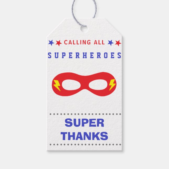 Étiquettes-cadeau Superheros Party Super merci (Devant)