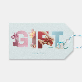 Étiquettes-cadeau Superposition de typographie de photo de CIEL BLEU