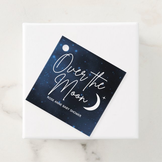 Étiquettes Cadeau Sur la lune Baby shower fête personnalisée (En situation)