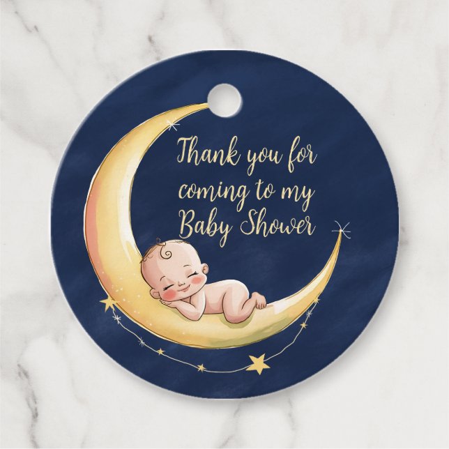 Étiquettes Cadeau Sur la lune Bébé Baby shower à thème céleste (Devant)