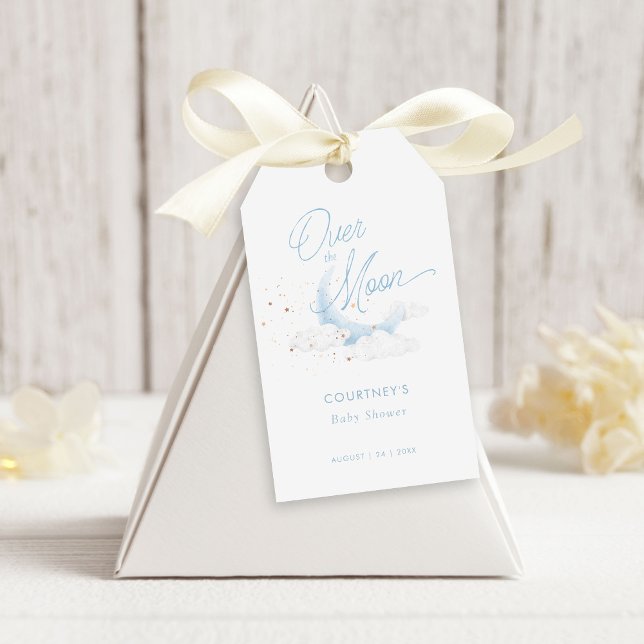 Étiquettes-cadeau Sur le Baby shower Moon Blue Gold Stars (Créateur téléchargé)