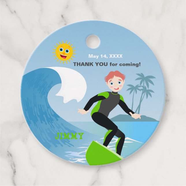 Étiquettes Cadeau Surf garçon fête d'anniversaire (Devant)