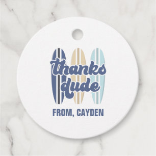 Étiquettes Cadeau Surfboard merci dude Beach Anniversaire Favoriser 