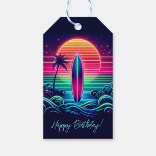 Étiquettes-cadeau Surfer sur le Neon Sunset-