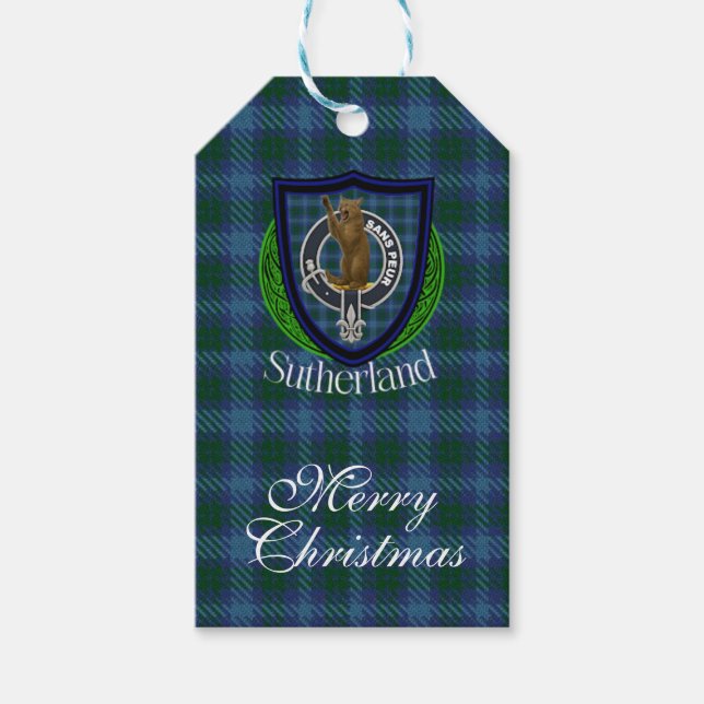 Étiquettes-cadeau Sutherland Scottish Clan Tartan & Crest (Devant)