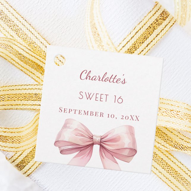 Étiquettes Cadeau Sweet 16 blush pink bow DIY (Créateur téléchargé)