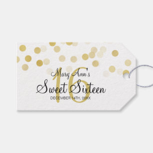 Étiquettes-cadeau Sweet 16 Faux Gold Foil Parties scintillant Lumièr
