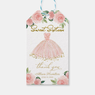 Étiquettes-cadeau Sweet 16 Party Blush Gown rose Floral Tags cadeaux
