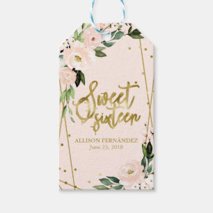 Étiquettes-cadeau Sweet 16 Party Gold Foil Blush rose floral