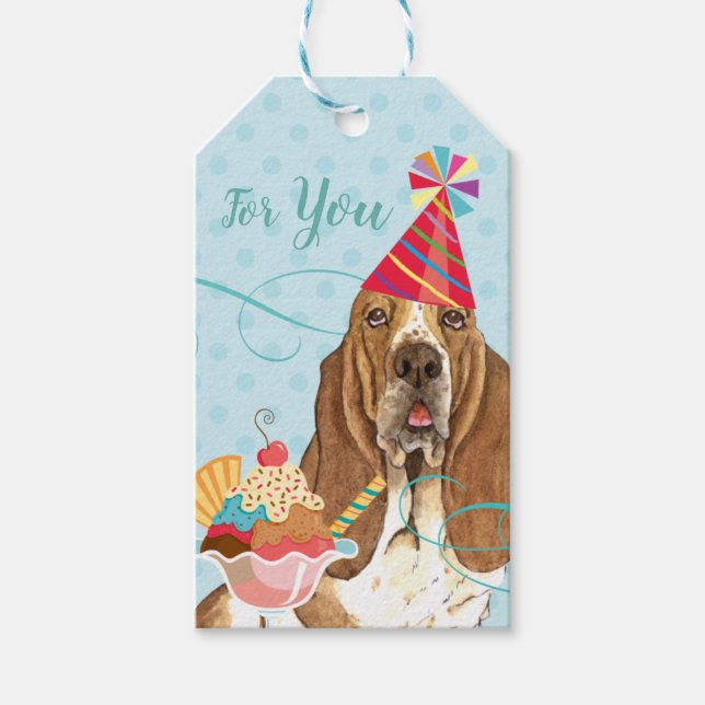Étiquettes-cadeau Sweet Birthday Basset Hound (Devant)