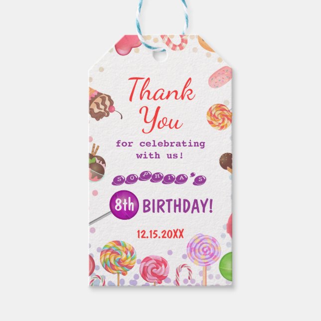 Étiquettes-cadeau Sweet Candy Land Anniversaire Crème glacée Fête Do (Devant)