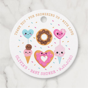 Étiquettes Cadeau Sweet Candy Land arrose le Baby shower de Donut