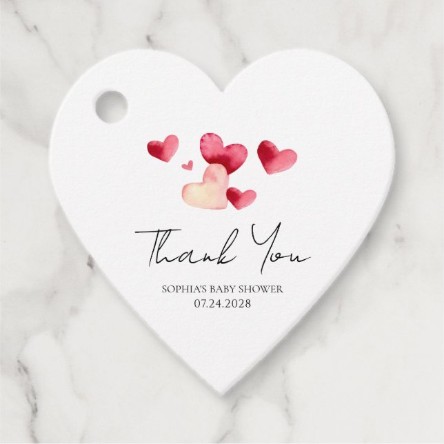 Étiquettes Cadeau Sweet Hearts Baby Shower Thank You Heart Shaped (Devant)