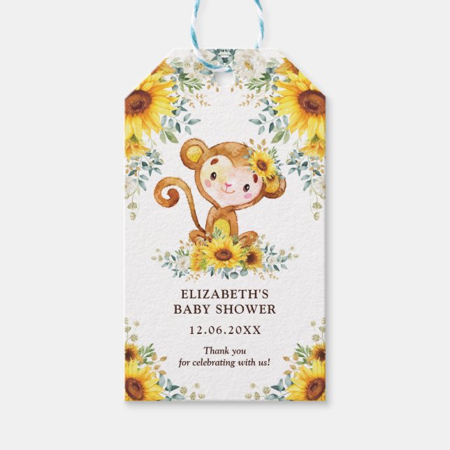 Étiquettes-cadeau Sweet Jungle Monkey Baby shower Favoriser (Devant)